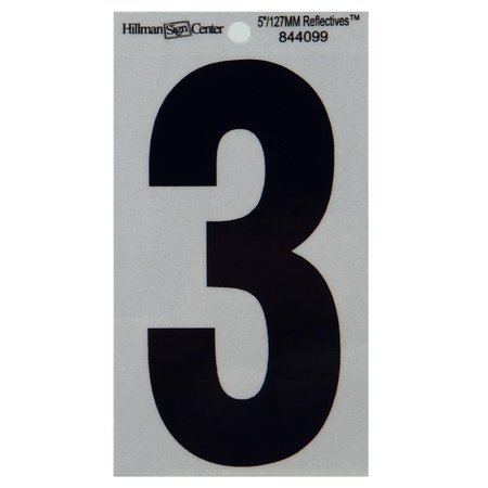 HILLMAN 5 in. Black & Silver Reflective Mylar Square Cut Self Adhesive Number 3 844099